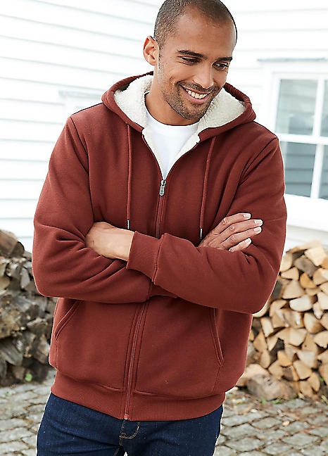 Fleece Lined Zip Through Jersey Jacket by Cotton Traders Look Again - Main Image