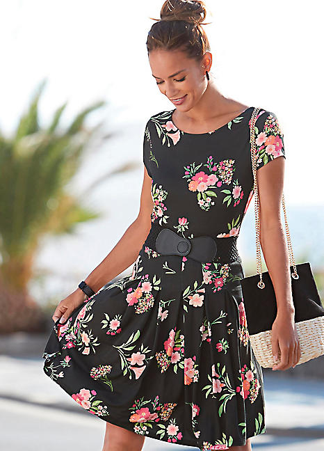 short navy floral dress