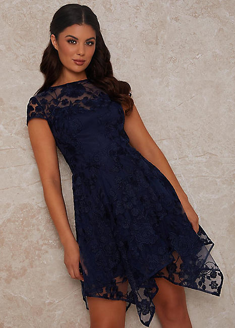 Floral Embroidered Mesh overlay Midi ...