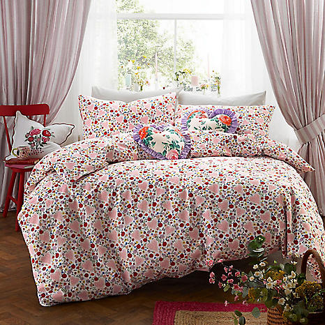 Helena embroidered floral percale store duvet cover