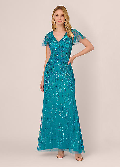 Flutter Sleeve Beaded Gown by Adrianna Papell Look Again