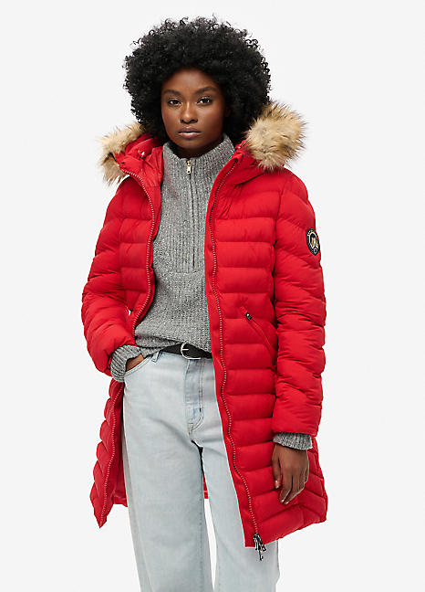 Belted Puffer Red Puffer Coats With Fur Hood Red Bubble Coat With