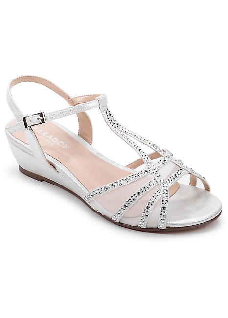 glitter low wedge sandals