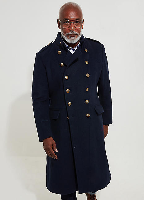 Gold Detail Wool Blend Longline Military Coat by Joe Browns Look