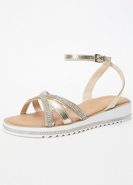 Quiz silver clearance diamante flat sandals