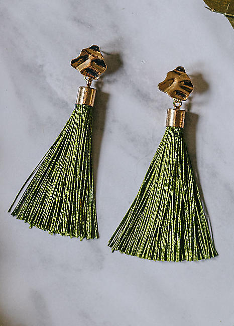 Olive clearance tassel earrings