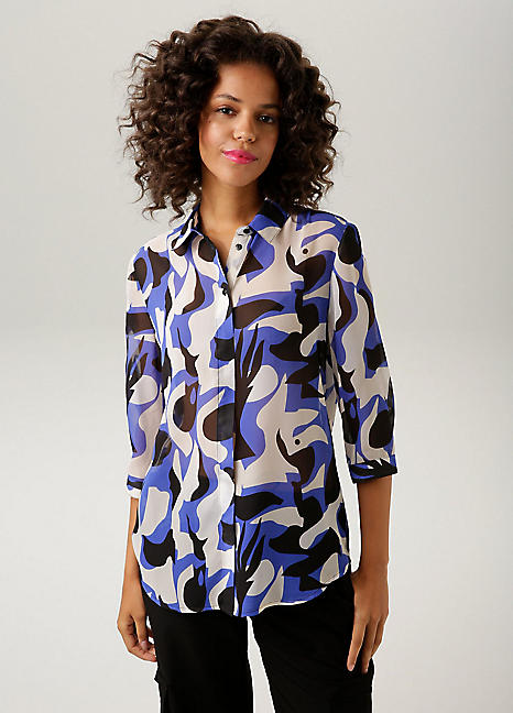 Graphic Print Three-Quarter Length Sleeve Blouse by Aniston