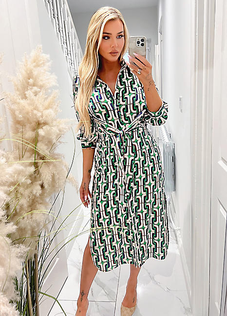 Green Blue Geometric Multi Printed Three-Quarter Cuffed Sleeve