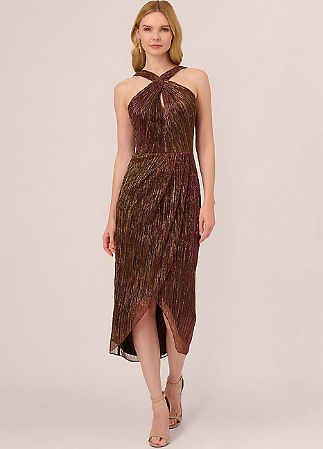 Halter Crinkle Metallic Dress by Adrianna Papell Look Again