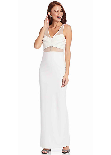 adrianna papell sleeveless gown with illusion