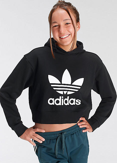 Adidas black trefoil shop pullover cropped hoodie