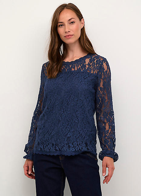 blue lace long sleeve top