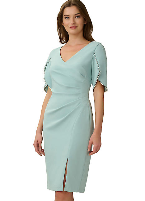 Knit Crepe Pearl Trim Dress by Adrianna Papell Look Again