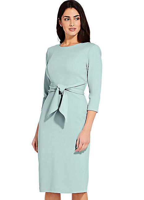 Knit Crepe Tie Waist Sheath Dress by Adrianna Papell