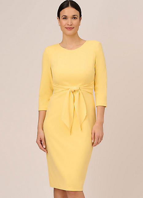 Knit Crepe Tie Waist Sheath Dress by Adrianna Papell Look Again