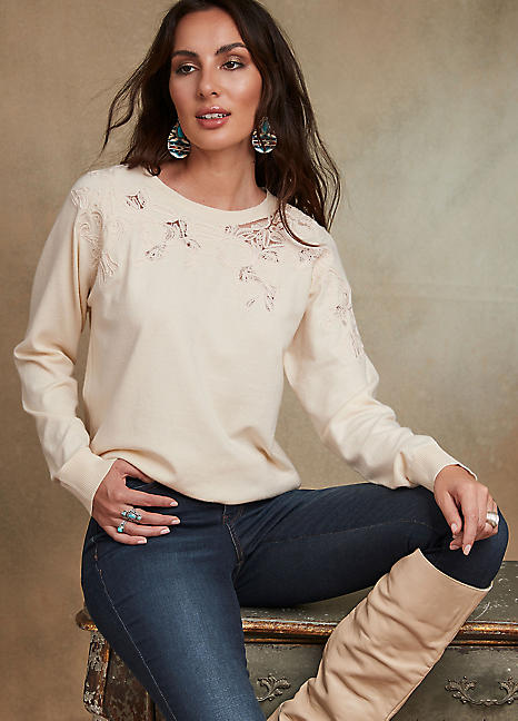 Lace shop neck jumper