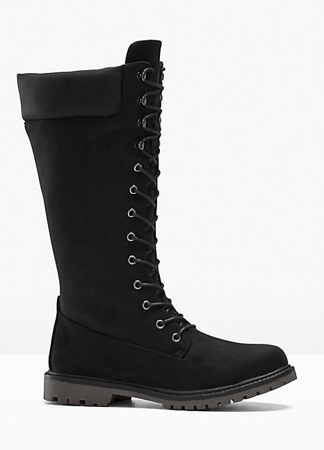 black lace up calf boots