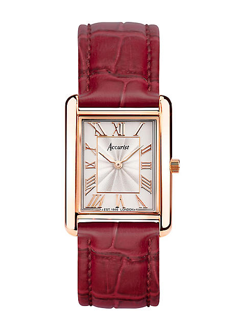 Ladies Rectangle Burgundy Leather Strap 26mm Watch by Accurist