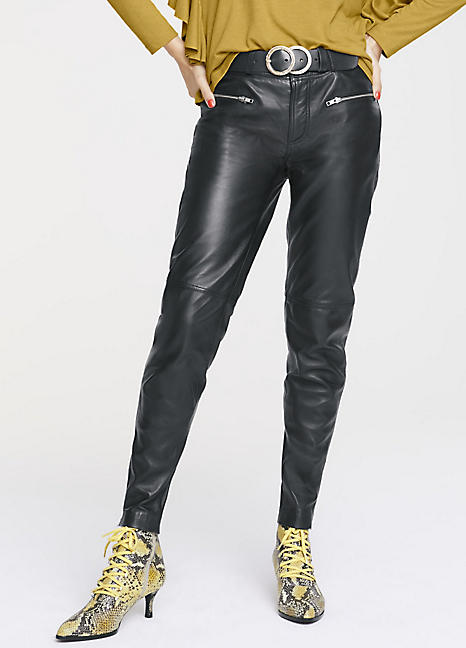 leather look straight leg trousers