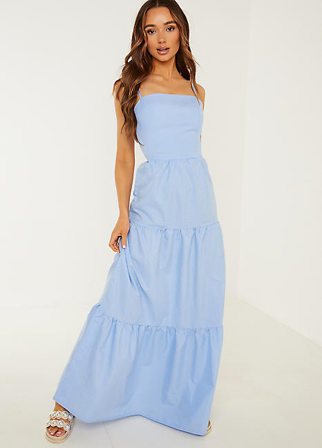 Light Blue Chambray Tie Back Tiered ...