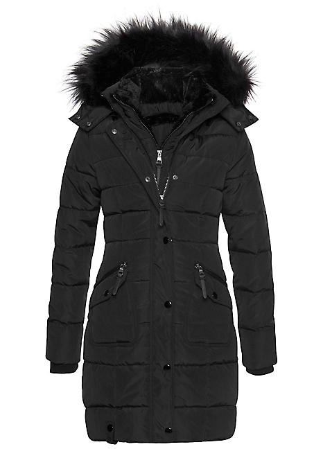 fur lined quilted coat