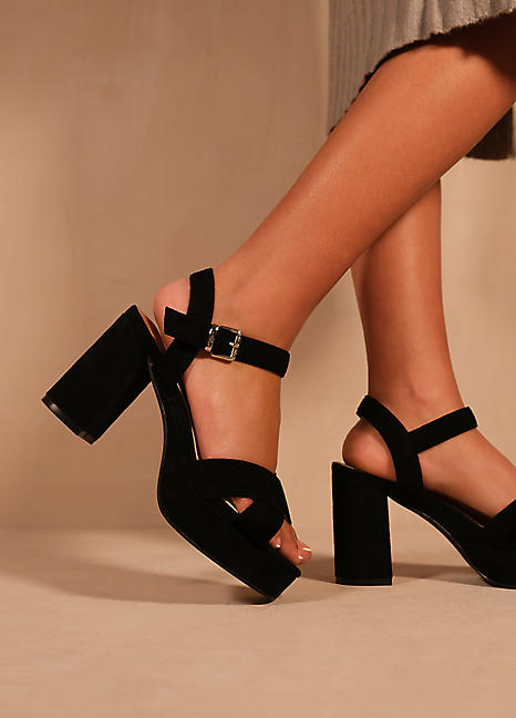 Marcia Black Suede Wide Fit Platform Sandals by Where's That From