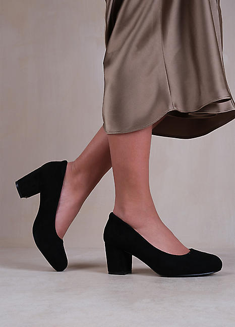 Melrose Black Suede Block Heel Court Shoes by Where's That From