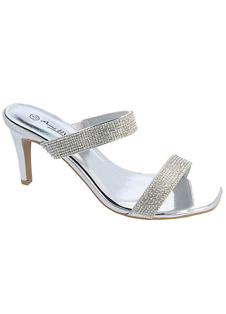 metallic heeled mules