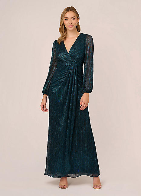 Metallic Mesh Draped Gown by Adrianna Papell