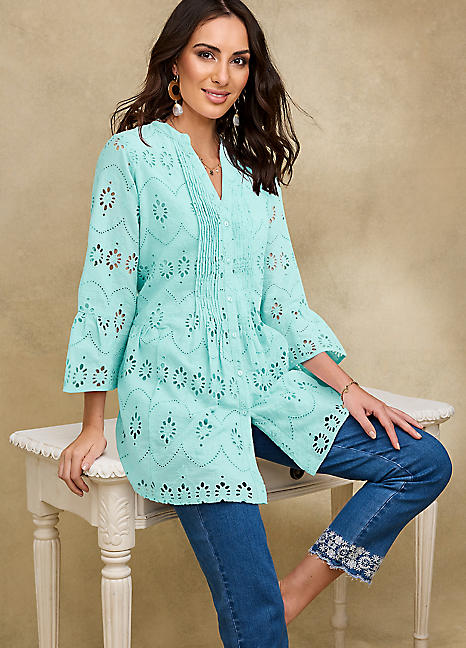 【foufou】classical pintuck blouse（新品・未使用） Freemans Pale Blue Spot Print Pintuck Blouse | Freemans