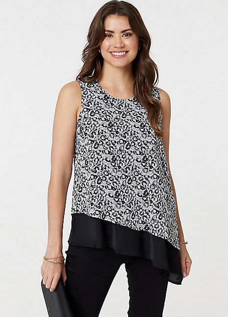 Multi Black Printed Asymmetric Sleeveless Tunic Top by Izabel London Look Again