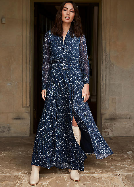 Navy Print Spot Shirt Maxi Dress by Together