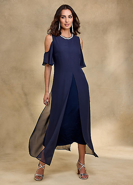 Navy cold outlet shoulder maxi dress