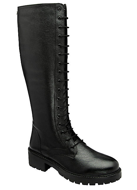 Oban Black Ladies Leather Lace Up Knee High Boots by Ravel Look Again