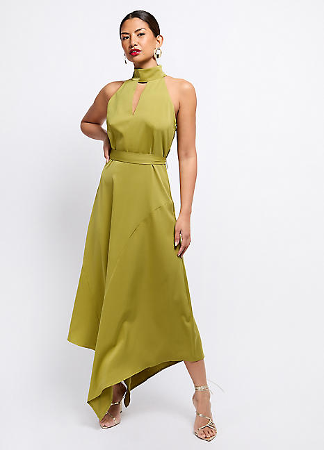 Olive Satin Midaxi Dress by Vogue Williams by Little Mistress