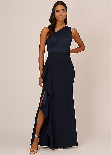 One Shoulder Satin Crepe Gown by Adrianna Papell