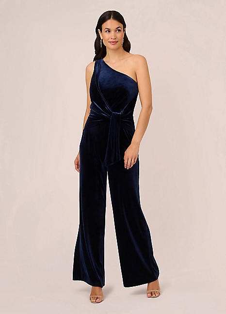 One Shoulder Velvet Jumpsuit by Adrianna Papell Look Again