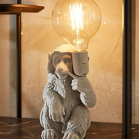 Orson Monkey Table Lamp By Abigail, Monkey Table Lamp With Blue Velvet Shade