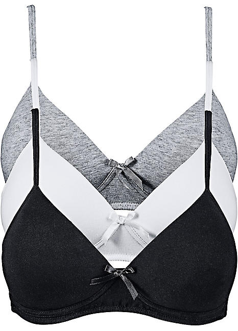 Buy Black/Grey Marl/White Non Pad Full Cup DD+ Cotton Blend Bras 3 Pack  from Next Poland