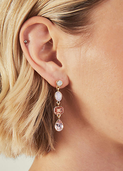 Pale Pink Eclectic Long Drop Gemstone Earrings by Accessorize