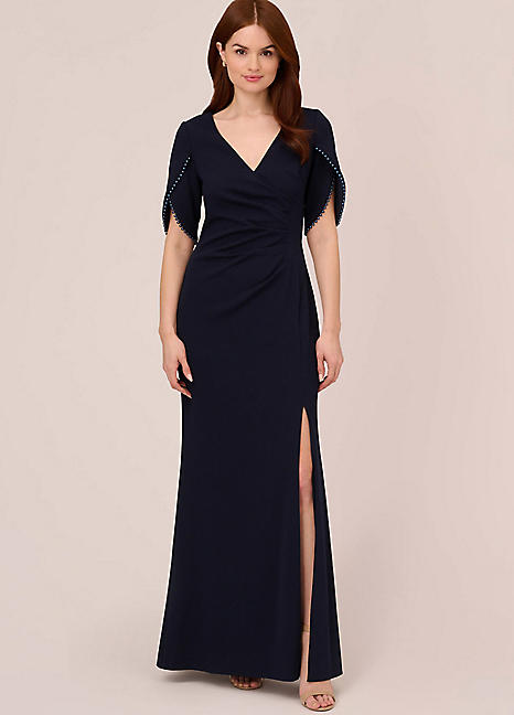 Pearl Trim Knit Crepe Gown by Adrianna Papell