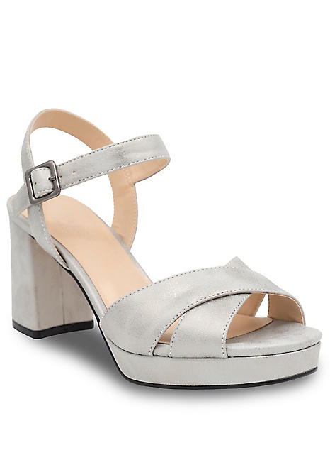 Pewter Shimmer Mid Heel Platform Sandals by Paradox London