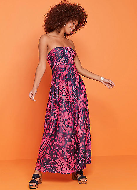 Pink Animal Bandeau Maxi Beach Dress by Kaleidoscope