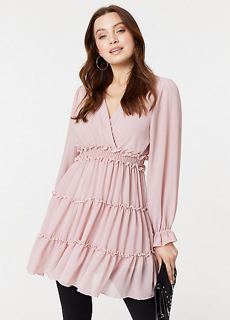 Pink lace bell sleeve dress best sale