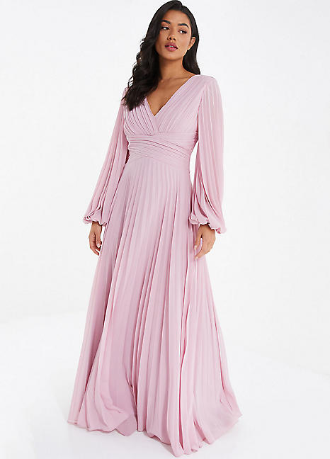 Pink chiffon dress with sleeves best sale