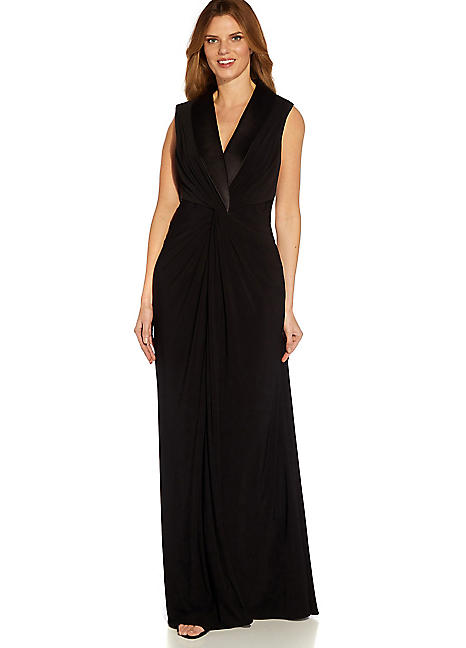 Plus Matte Jersey Twist Front Tuxedo Long Gown by Adrianna Papell ...
