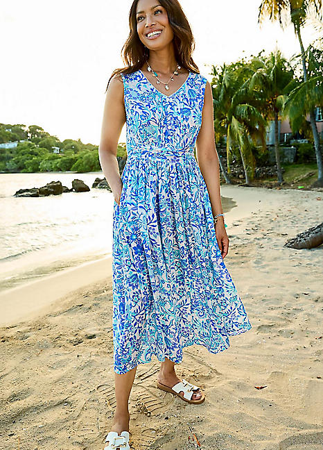Cotton Traders Printed Crinkle Maxi Dress by Cotton Traders