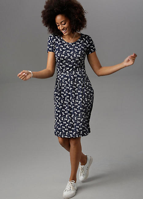 Printed Jersey Dress with Pockets by ...