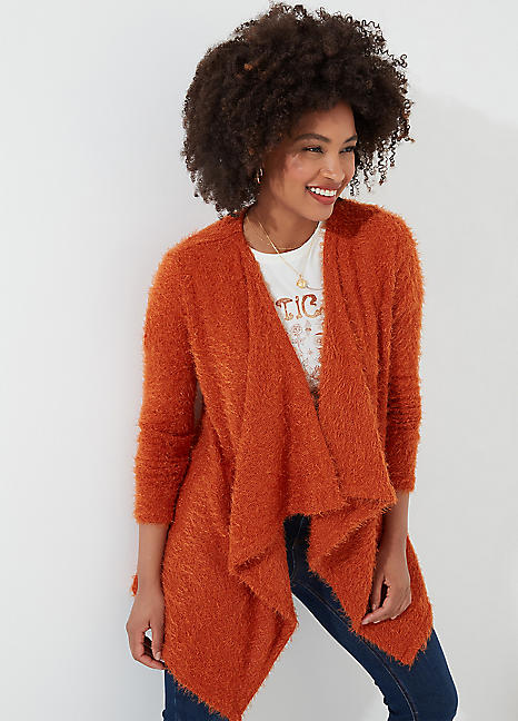 Relaxed Fit Eyelash Knit Waterfall Cardigan by Joe Browns Look Again