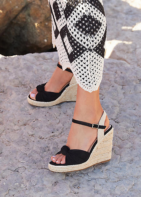 Rio Black Knotted Strap Wedges by Linzi Look Again